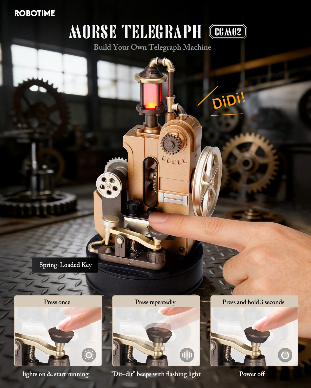 ROKR CGM02 Morse Telegraph Machine 3D Metal Puzzle – Steampunk Mechanical Model Kit for Adults DIY Assembly Set