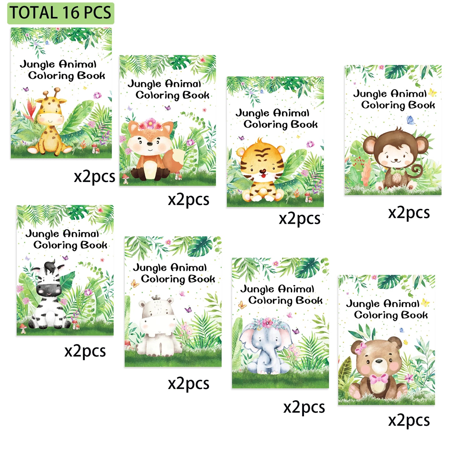 16pcs Cartoon Jungle Safari Animals Graffiti Painting Book Kids Coloring Picture Books Birthday Party Gifts Drawing Notebook