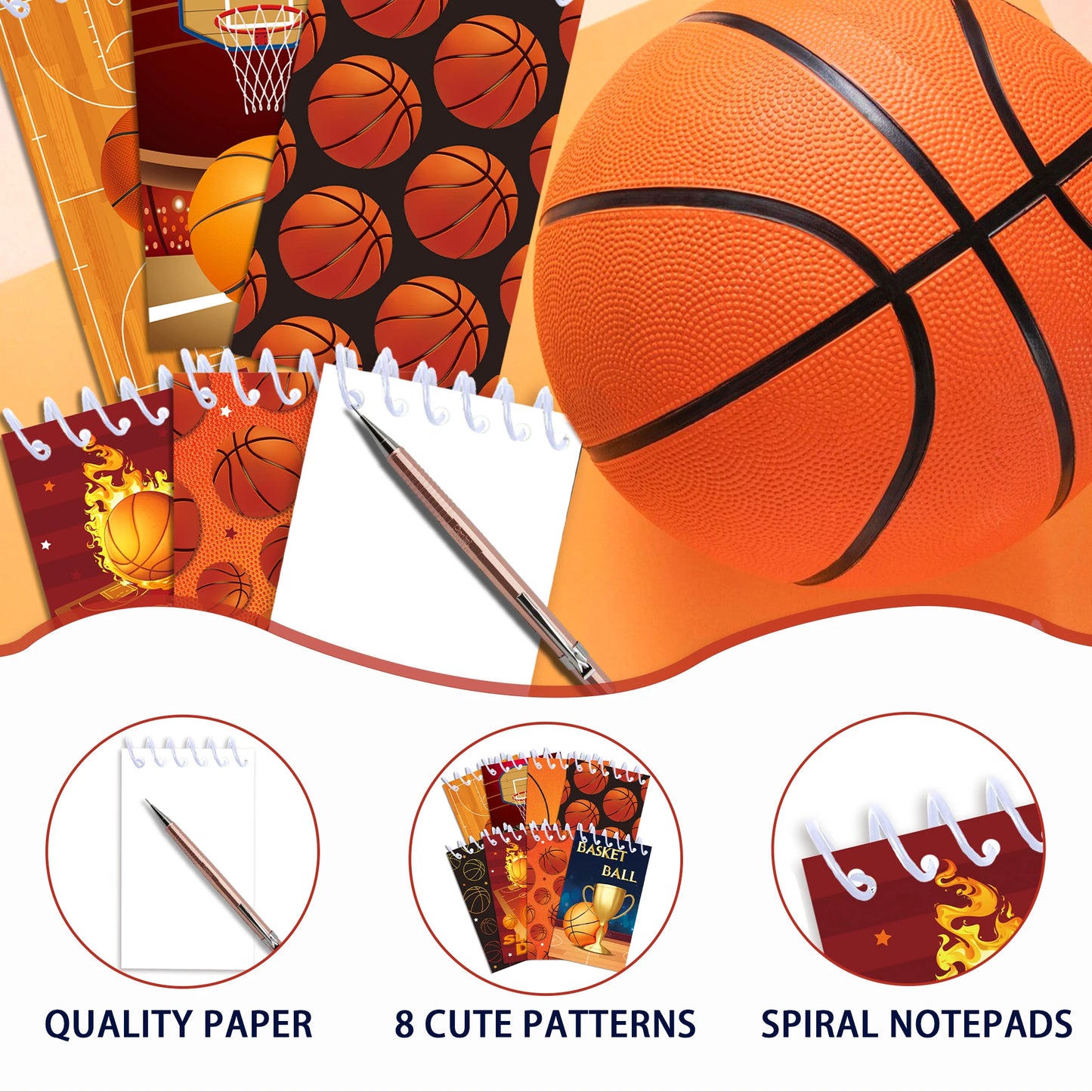 8pcs Basketball Sports Themed Mini Spiral Pocket Notebooks Memo Pad Coil Booklet Notepads For Office Stationery School Diaries