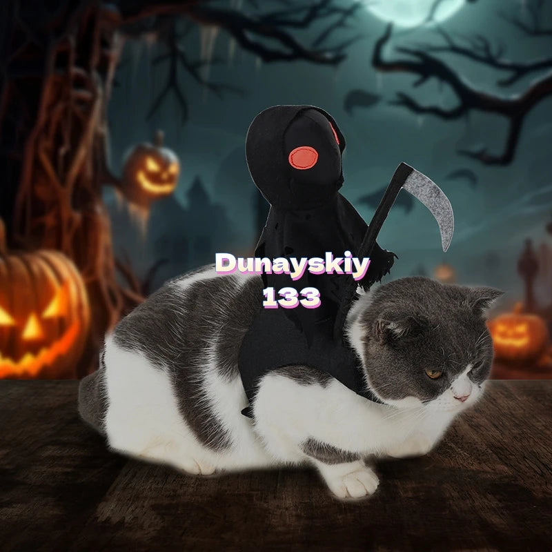 Dark Harvest Knight Dog Costume Anime Cosplay Pet Halloween Riding Outfit Clothes Skeletons Dog Costumes for Medium Large Dogs﻿