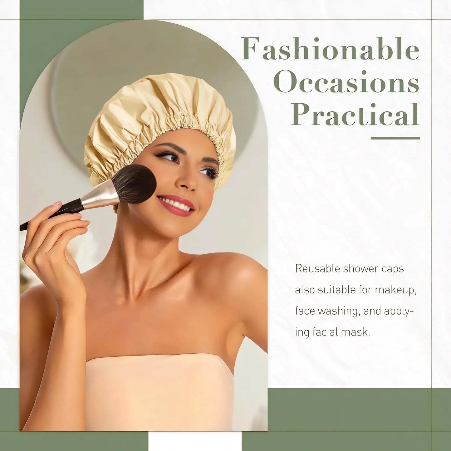 Reusable Shower Cap for Women, Large Waterproof Shower Bonnet Washable Elastic Band Bath Hair Hat for Long Hair, Braids