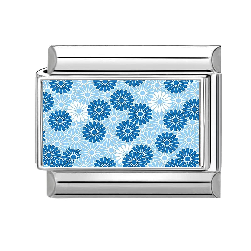 Wholesale Blue Series Beautiful Blue Flowers Italian Charms Fit 9mm Stainless Steel Women Fashion Bracelet DIY Jewelry Gifts