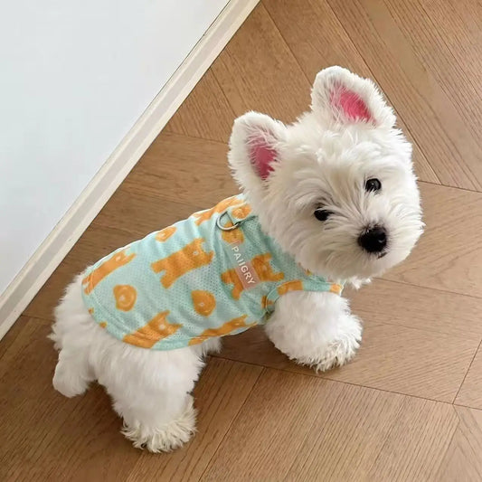 2Pcs Summer Dog Cooling Clothes Set - Cartoon Print Vest with Sun Hat, Breathable Sun Protection Lightweight Quick-Dry Pet Outfi