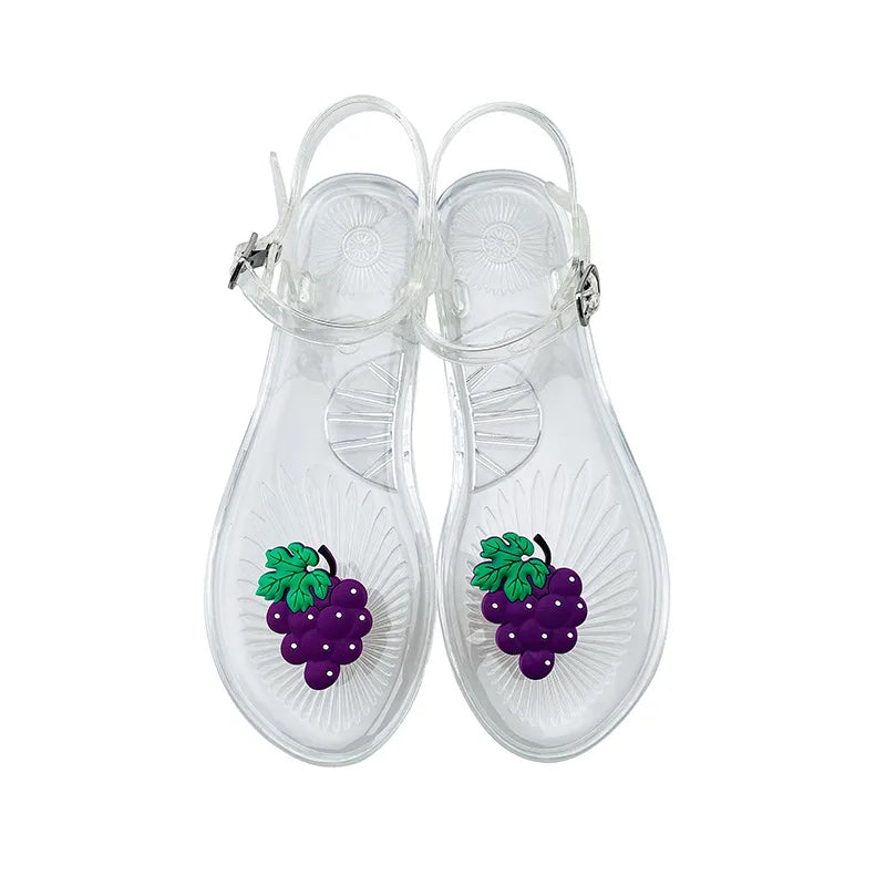 Plus Size 36-42 Ins Hot Sales Women Girls Jelly Sandals Colorfull Transparent PVC Beach Shoes Summer Fruit Flip-flop Shoes