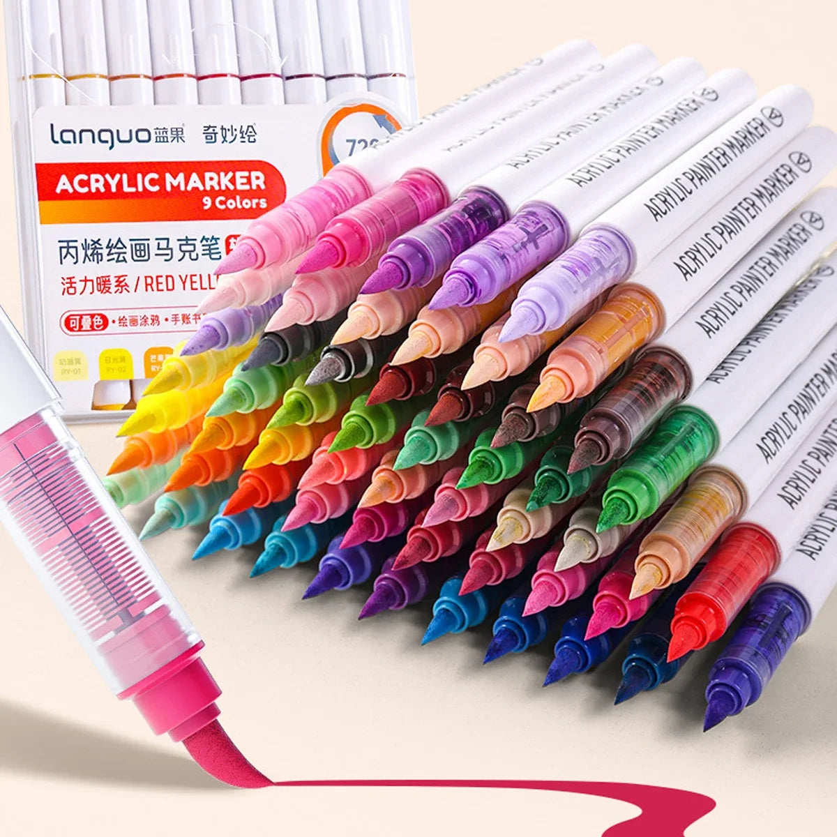 9pcs/Box MIX Color Acrylic Markers Set Kids Gift Art Rock Painting Pens Graffiti For Stone Glass Book Shoes DIY Craft Supplies