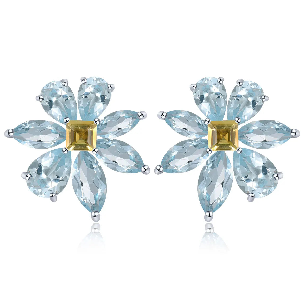 Natural Sky Blue Topaz Sterling Silver Earring 7.8 Carats Genuine Gemstone Citrine Flower Design Spring New Design S925
