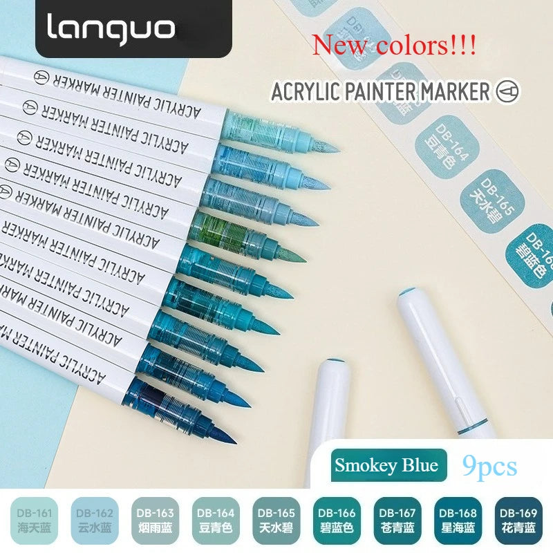 9pcs/Box Mix Color Acrylic Markers Set Art Rock Painting Pens Kids Gift Graffiti For Stone Glass Book Shoes DIY Craft Supplies