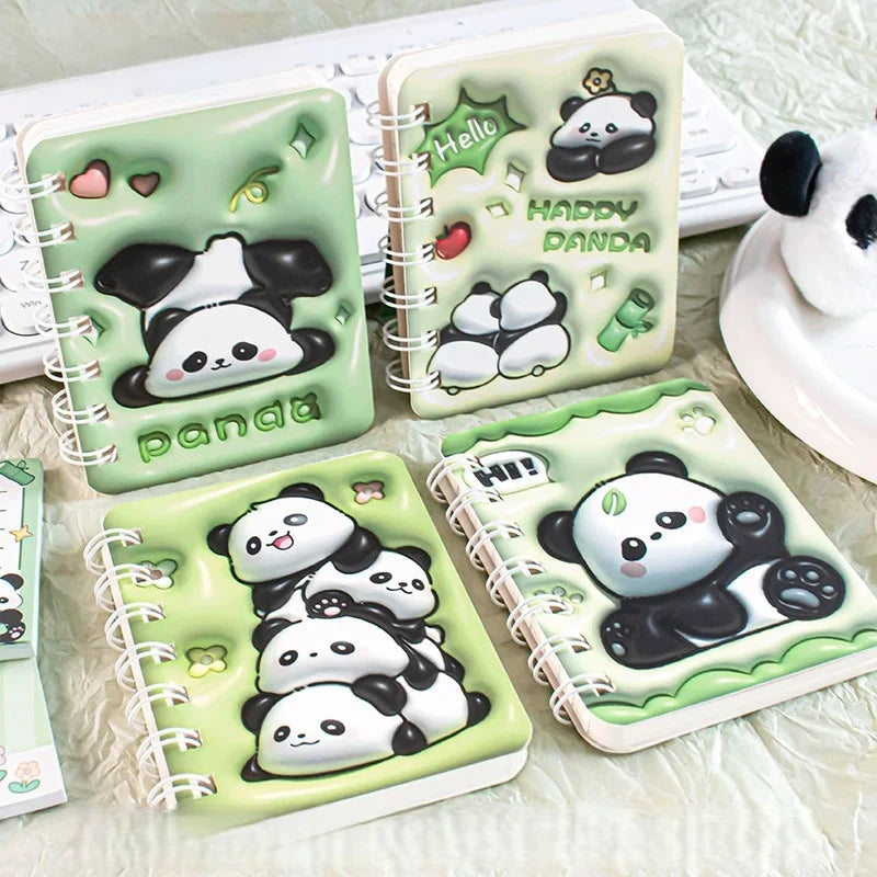 3D Cover Puff A7 Notebook for Students, High-Aesthetic Spiral Mini Journal, Portable Notepad for School Office Capybara Panda