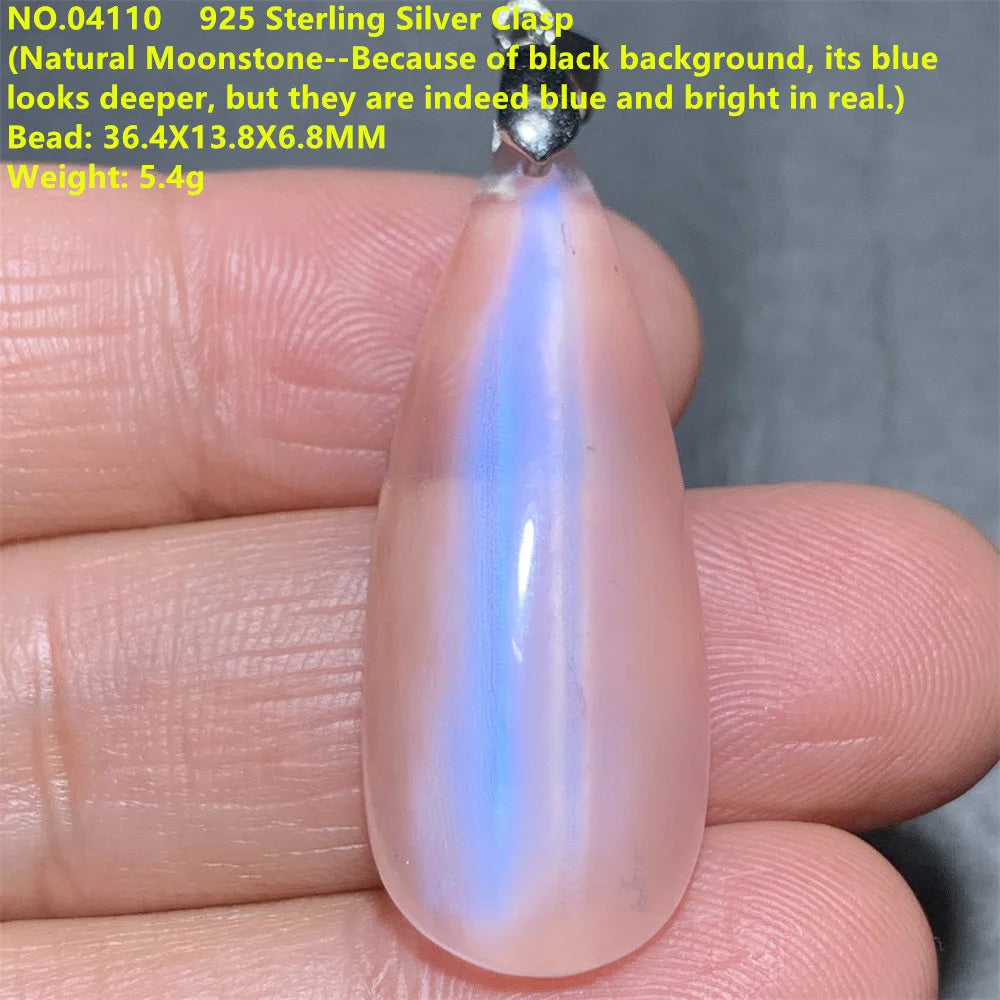 Natural Colorful Moonstone Pendants Necklaces Unusual Women Big Orange Blue Light Rainbow Moon Stones Bead Gemstone Jewelry S925