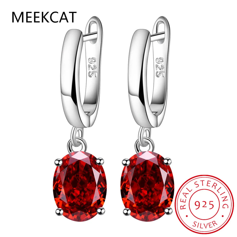 Oval Genuine Natural Blue Topaz 925 Sterling Silver Drop Earrings for Women Fashion Statement Gemstone Jewelry