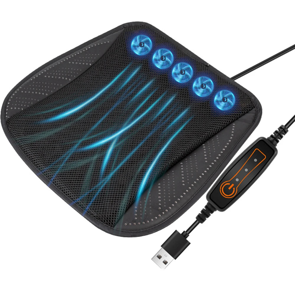 Ventilated Seat Cushion with USB Port, Summer Breathable Cooling Pad for All Car Seats, Home and Office Chairs, Navy Blue