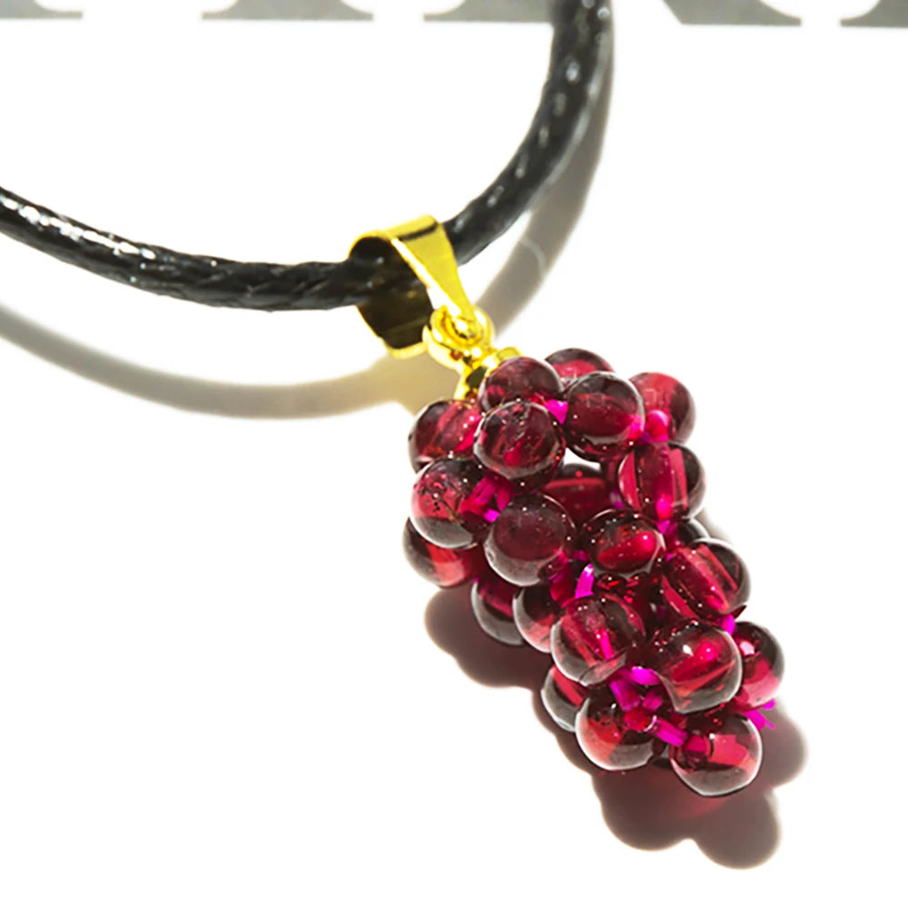 1PC Natural Garnet Grape Pendant Women's Necklace Reiki Healing Decoration Real Mineral Material Crystals Bead Raw Stone Jewelry