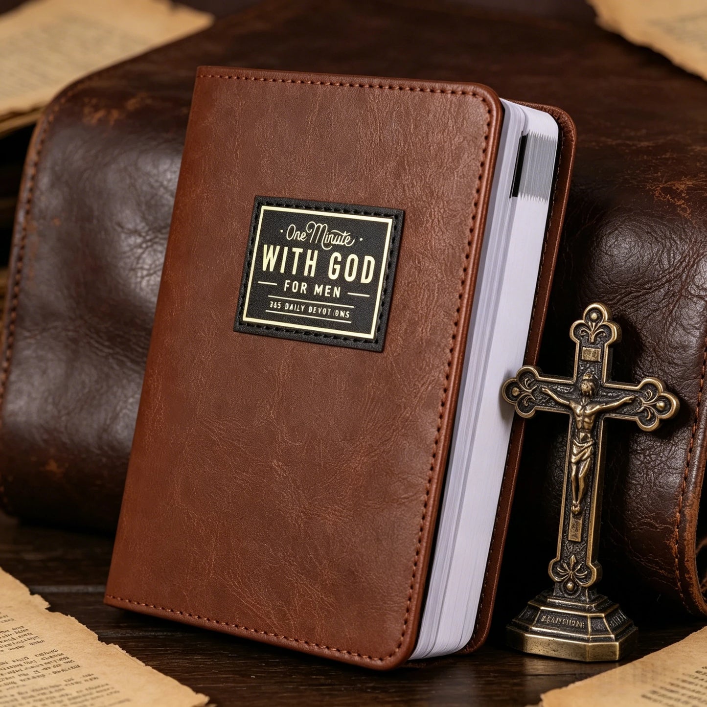 1pcs Men's Daily Devotional Journal, 365 Days of Inspirational Guidance Notebook with Premium Faux Leather Cover, Vintage Hardcover Reflection Planner for Personal Growth, Mindfulness & Spiritual Strength