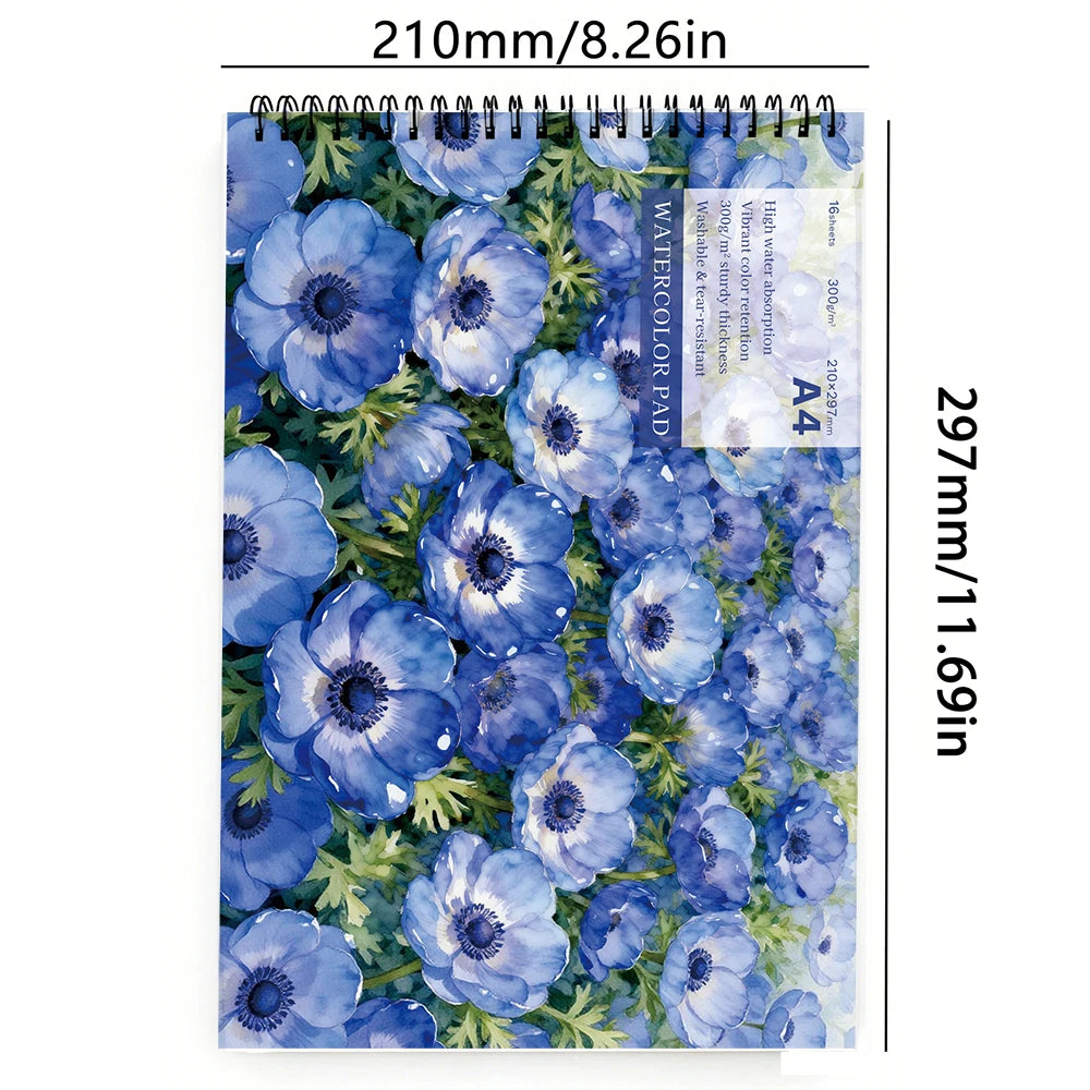 A4/A5 300GSM Watercolor Sketchbook 16 Sheets, Acid Free Plain Thick Art Paper Pad, Textured Notebook for Watercolor Gouache Acry