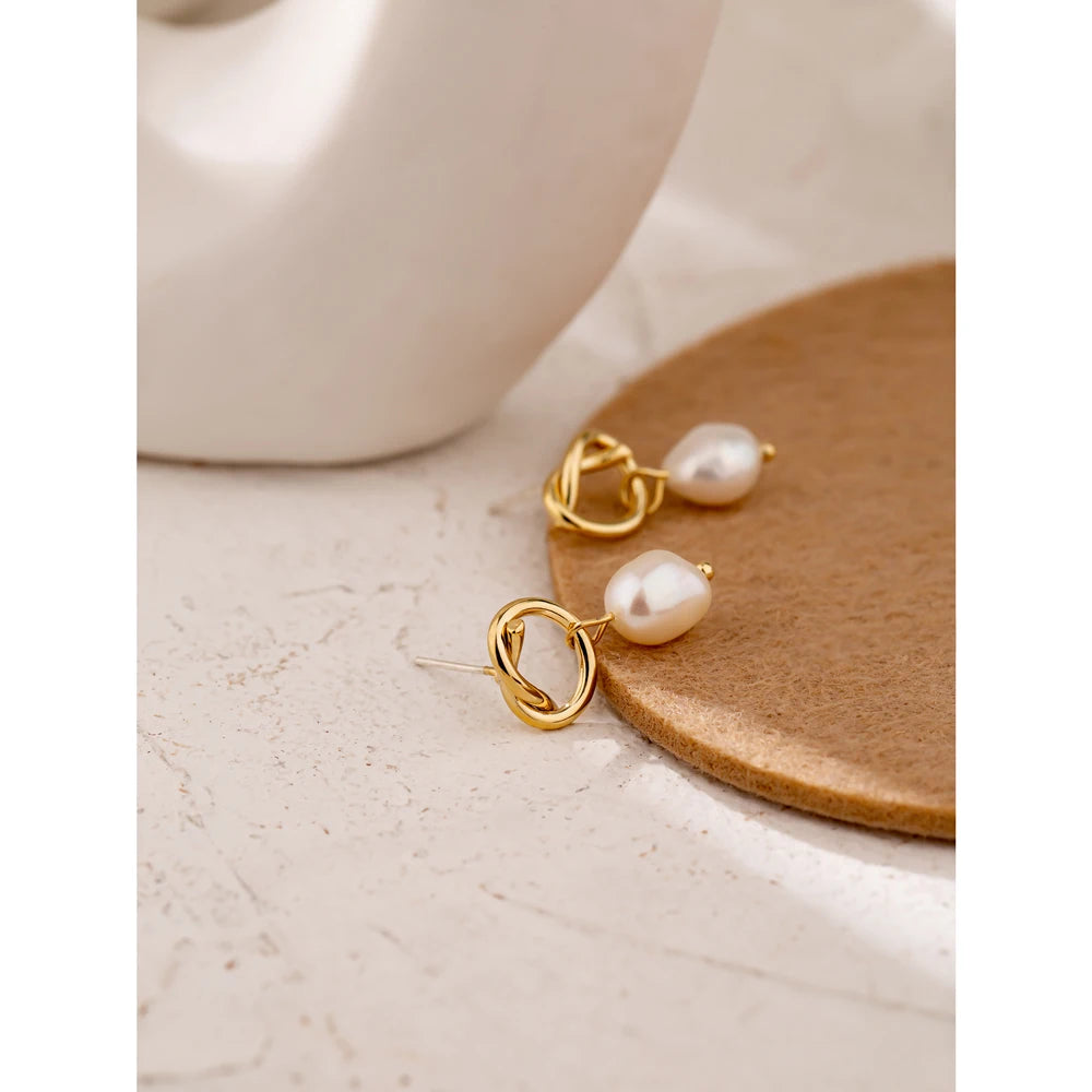 Yhpup Minimalist Natural Pearls Dangle Earrings Fashion Korean Simple Elegant Metal Texture Stylish Jewelry for Girl Gift