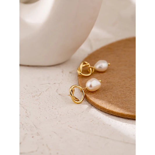 Yhpup Minimalist Natural Pearls Dangle Earrings Fashion Korean Simple Elegant Metal Texture Stylish Jewelry for Girl Gift
