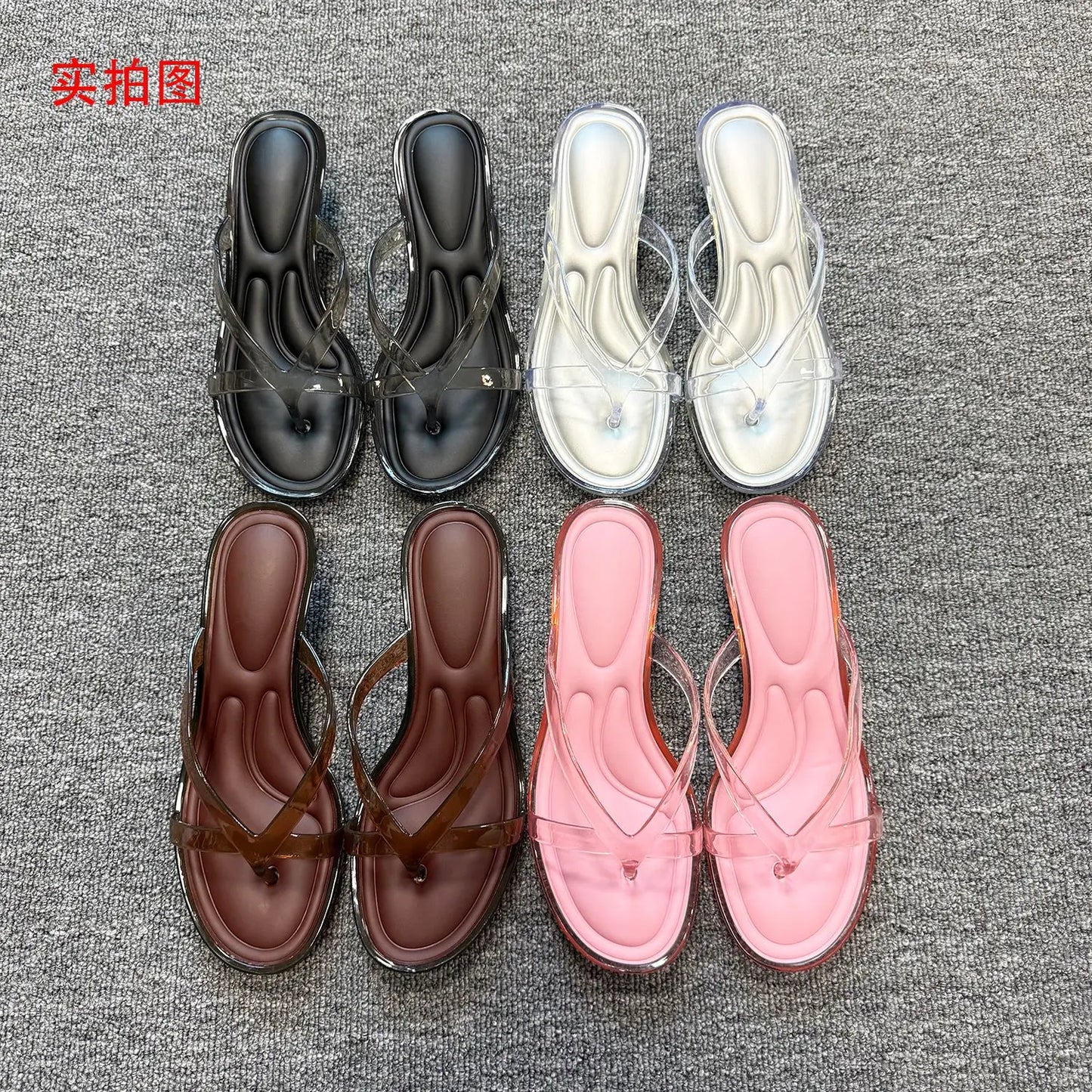 Women's New Sandals Pair of Flip Flops Wearing Square Headed Fashionable Wine Glasses Crystal Jelly PVC MS Slippers