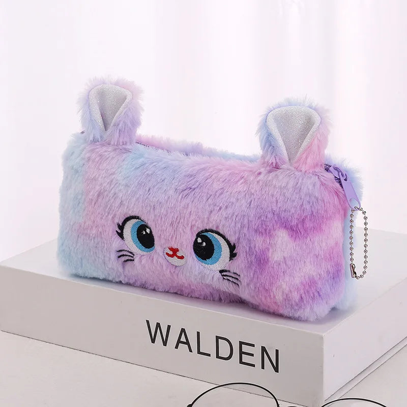 1/5/10PCs Plush Cartoon Pencil Case Cute Cat Pencil Pouch Large Capacity Pencil Bag Stationery for Girls Kids Back to School