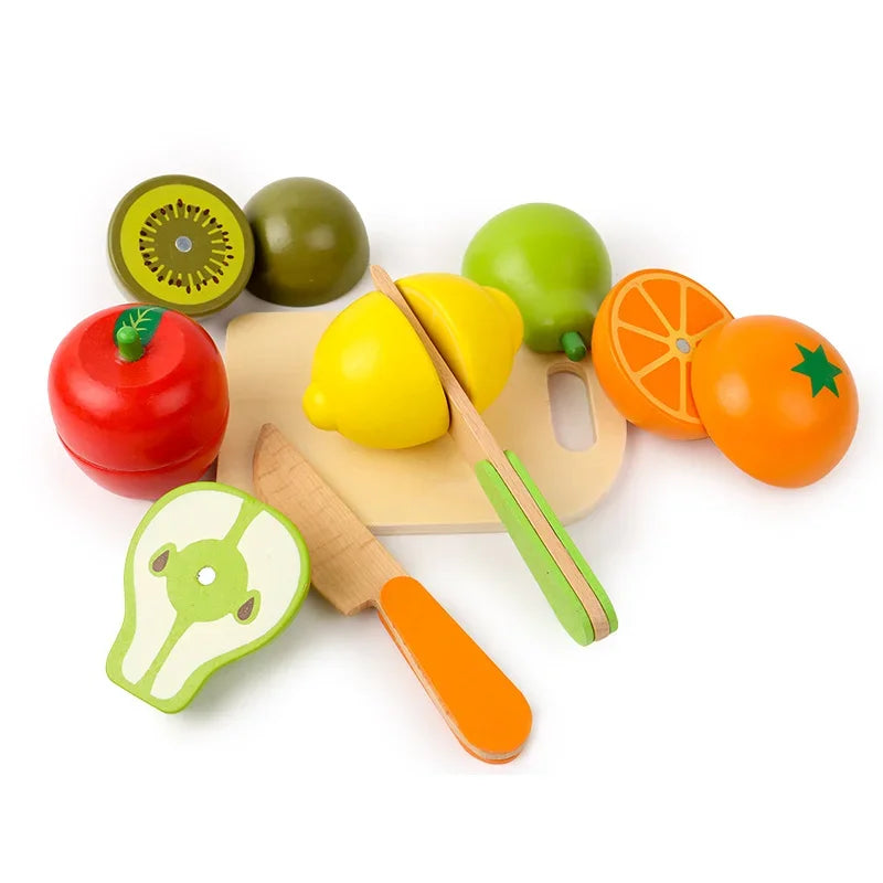Simulation Kitchen Pretend Toy Wooden Classic Game Montessori Educational Toy for Children Kids Gift Cutting Fruit Vegetable