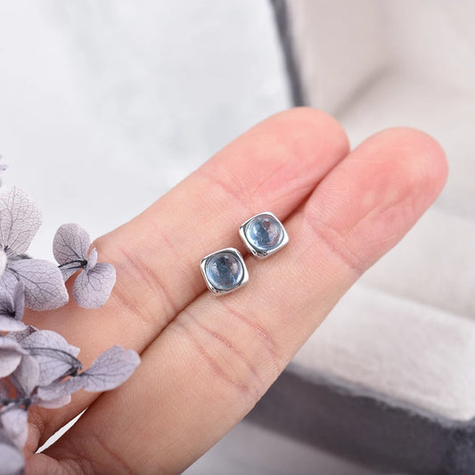 ITSMOS Small Genuine Blue Aquamarine Studs Earrings Natural Gemstone Crystal Delicate Simple Jewelry Women Classic Gift