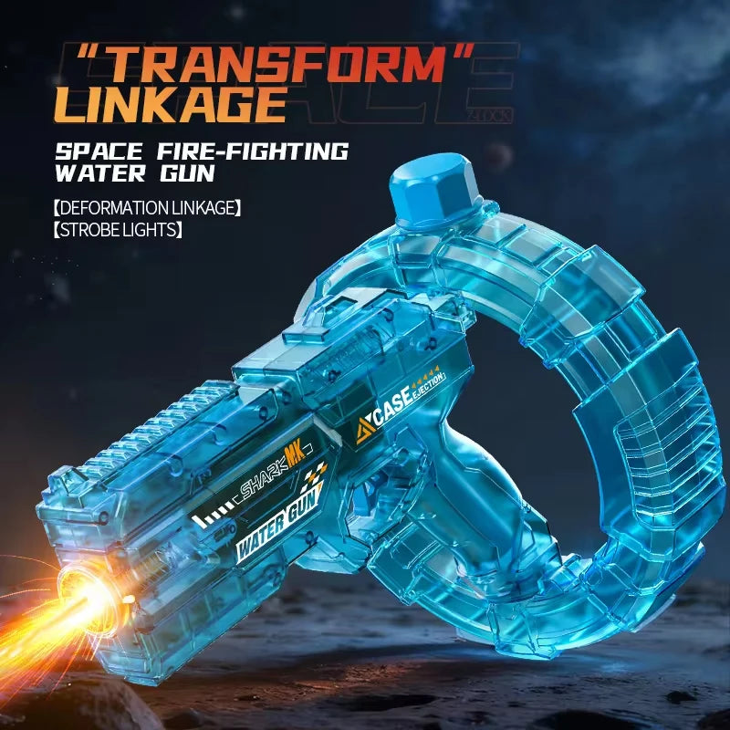 2026Space Electric Water Gun Energy Ring Burst Transformation LED Lights Large Capacity Full Auto Continuous Fire Squirt Gun Toy