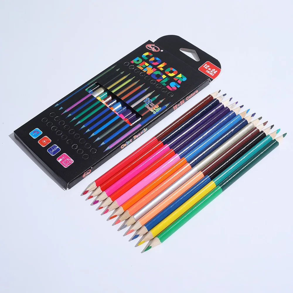 24 Colors Double Headed Pencils for Children Professional Drawing Sketching and Pastel Art Premium Student School Art Supplies