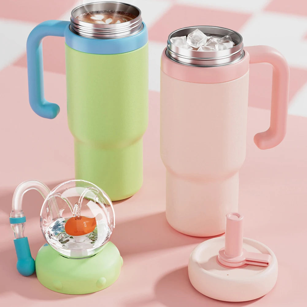 710ML Stainless Steel Whale Fountain Tumbler with Handle Leak Proof Whale Squirt Drinking Cup Water Bottle with Straw Creative G