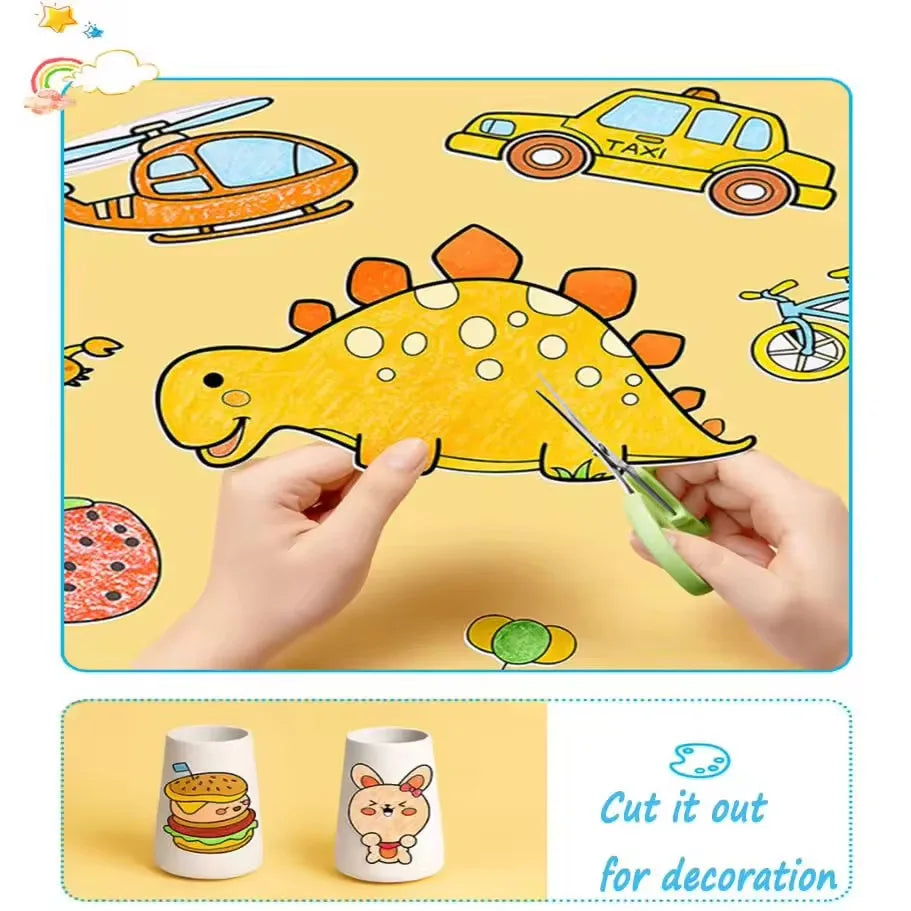Children Drawing Roll DIY Sticky Color Filling Paper Coloring Paper Roll for Kids DIY Painting Drawing Early Educational Toys