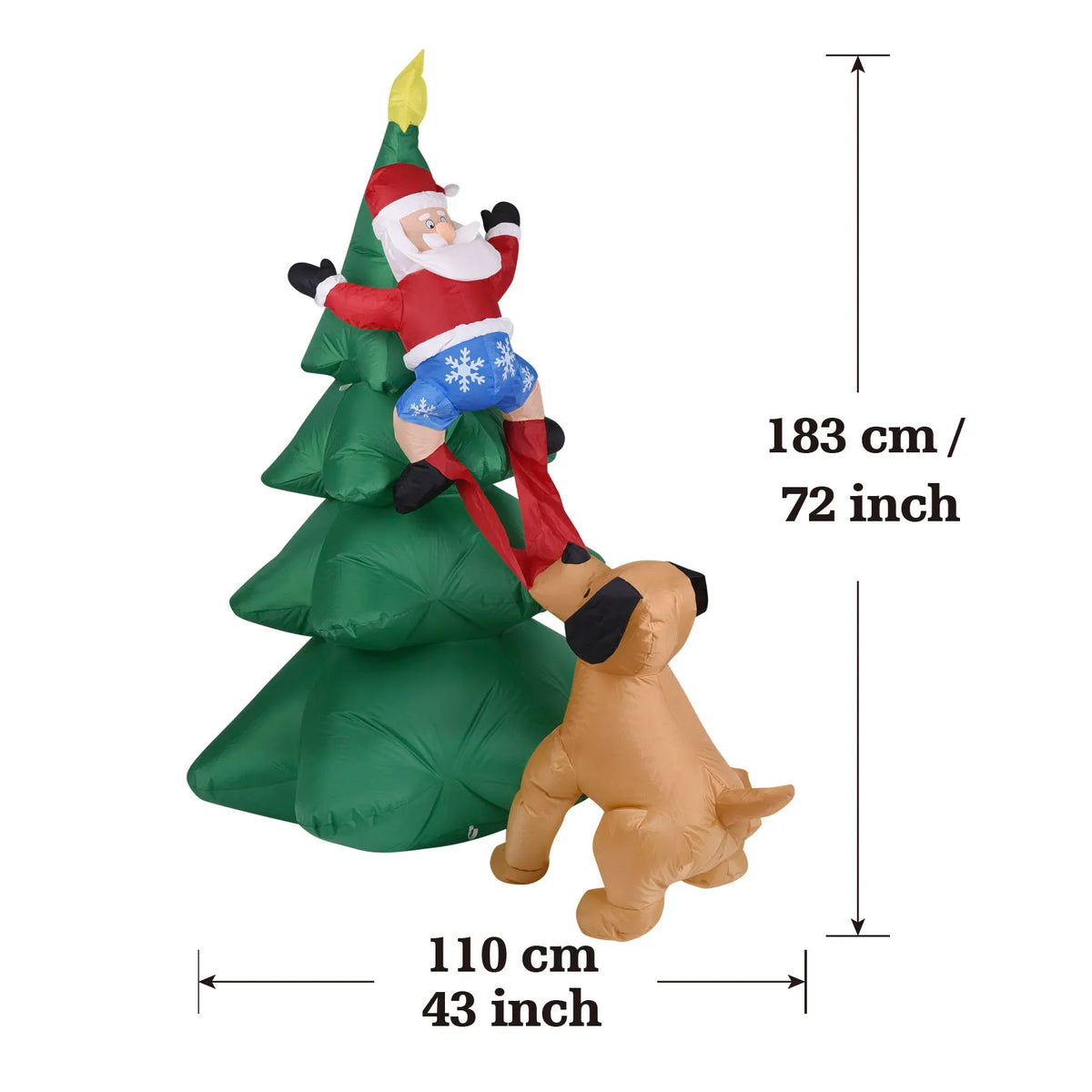 Christmas Inflatable Dog  w/Santa Claus Climbing Tree Lighted Blow Up Outdoor Yard Lawn Decoration for Home Garden Holiday Party
