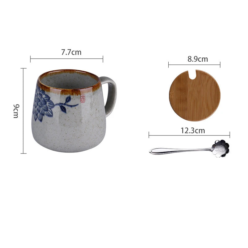YWDL 350ml Japanese Ceramic Coffee Mug With Lid And Spoon Milk Breakfast Cups Home Heat-resistant Teacup Tumbler Water Mug Gift