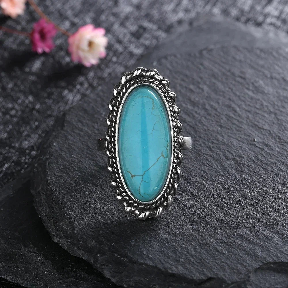 S925 Sterling Silver Ring Vintage Ring Gemstone Ring Silver Fine Jewelry Natural Turquoise Rings