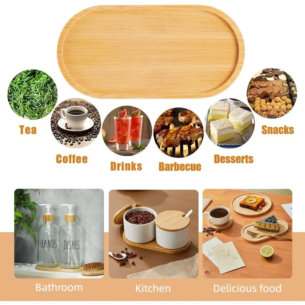 Bamboo Storage Tray Wooden Bathroom Organizer for Shampoo Body Wash and Toiletries Multi-Function Countertop Bath Accessories