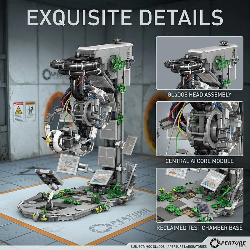GLaDOS Portal 2 with LED Motor Building Blocks Decrypt Puzzle Game Robot Aperture Lab Brick Model Kit Adults DIY Gift 1976PCS
