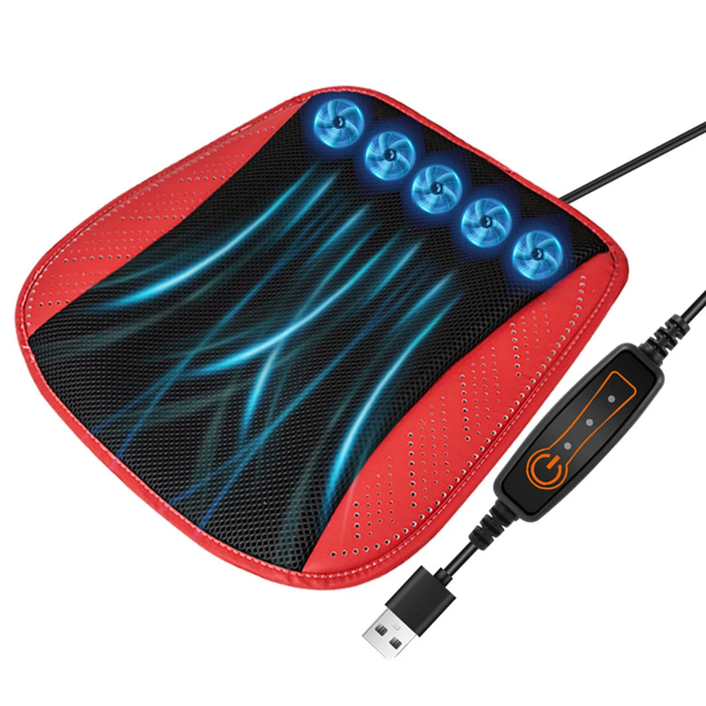Ventilated Seat Cushion with USB Port, Summer Breathable Cooling Pad for All Car Seats, Home and Office Chairs, Navy Blue
