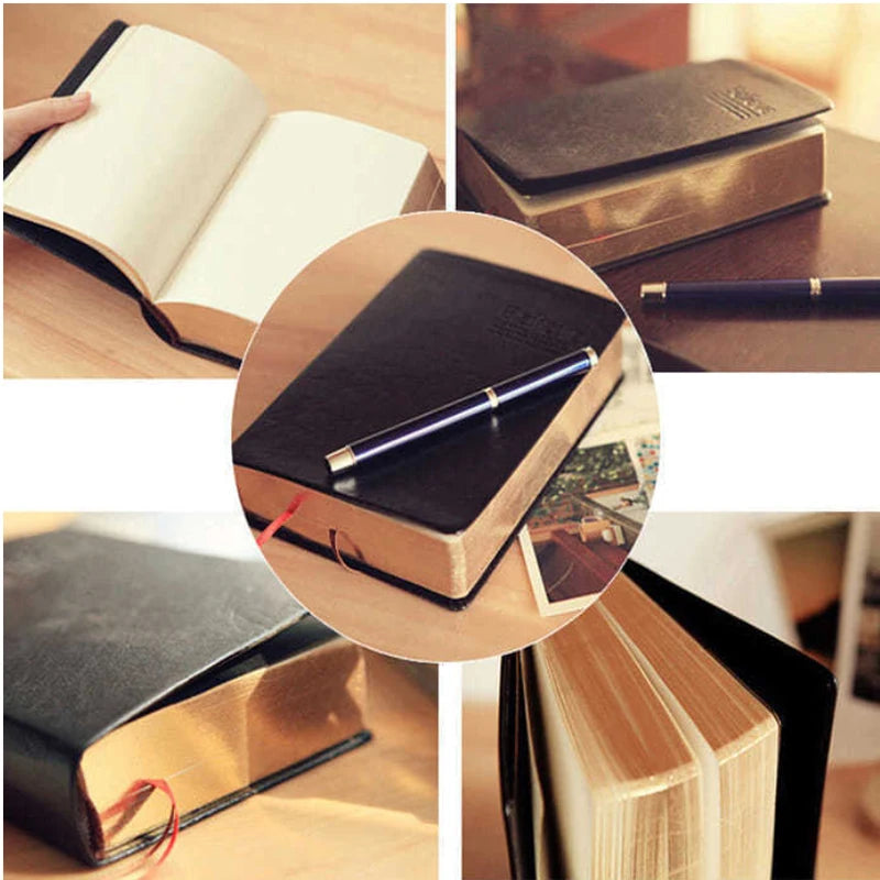 A6 Black Soft Leather Notebook with Gold Border Suitable for Taking Notes and Drawing Ultra-thick High-quality Lined Paper