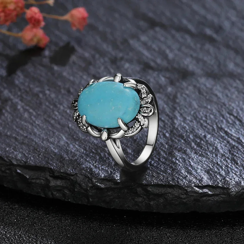 S925 Sterling Silver Ring Vintage Ring Gemstone Ring Silver Fine Jewelry Natural Turquoise Rings