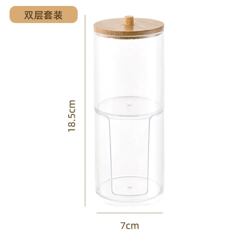1pcs Cotton Swab Storage Box Acrylic Jar Makeup Organizer Cotton Round Pad Holder Box Q tip Holder Dispenser with Bamboo Lid