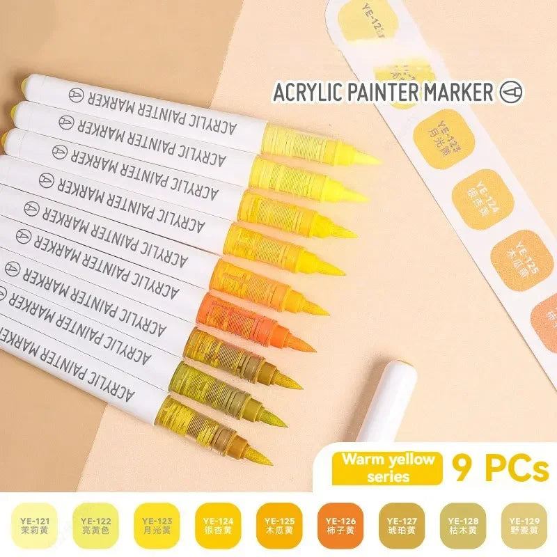 9pcs/Box Mix Color Acrylic Markers Set Art Rock Painting Pens Kids Gift Graffiti For Stone Glass Book Shoes DIY Craft Supplies