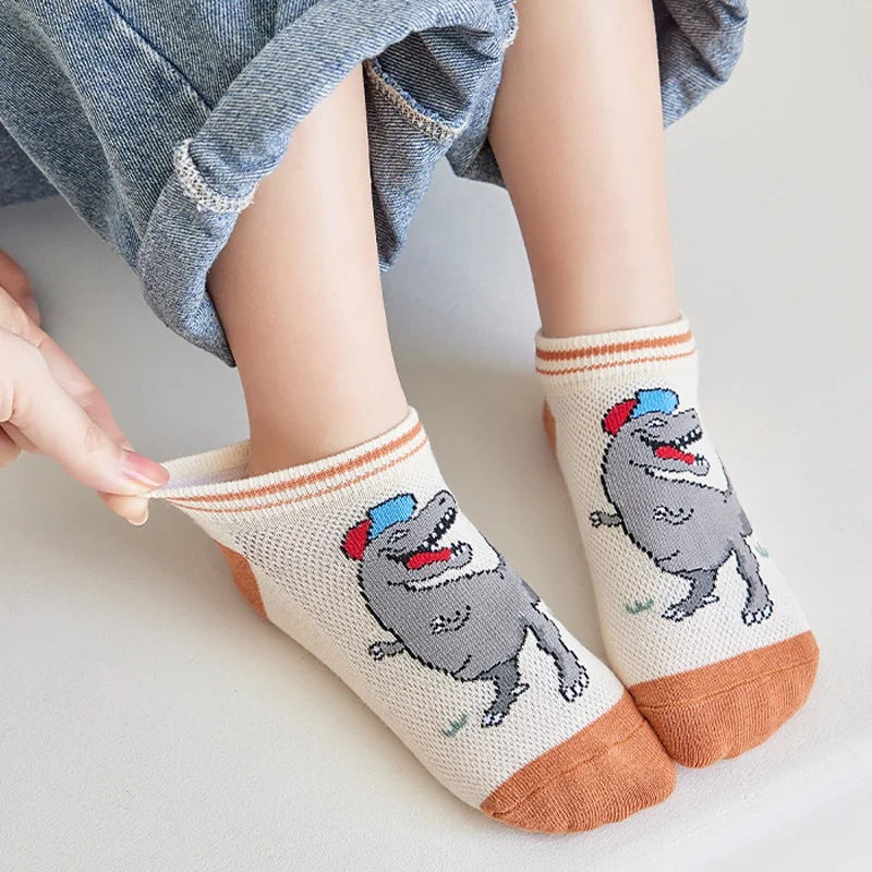 5 Pairs Boy's Dinosaur Pattern Socks Comfortable Breathable Casual Soft Kids Socks