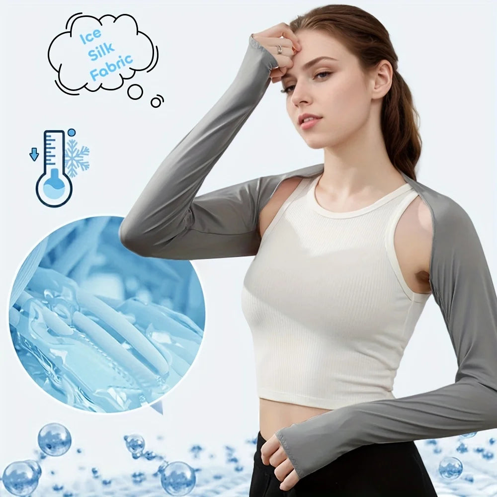 1pc Ice Silk UV Protection Arm Sleeves, Elastic Shawl Cuff Design for Women, Lightweight &Cooling for Outdoor Sports and Driving