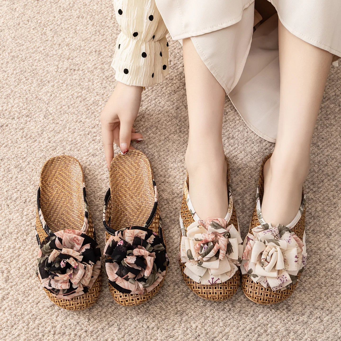 Women's Summer Slippers, Rattan Floor Slippers, Home Cooling Slippers, Indoor Bamboo Woven Slippers, Non-Slip Household Slippers