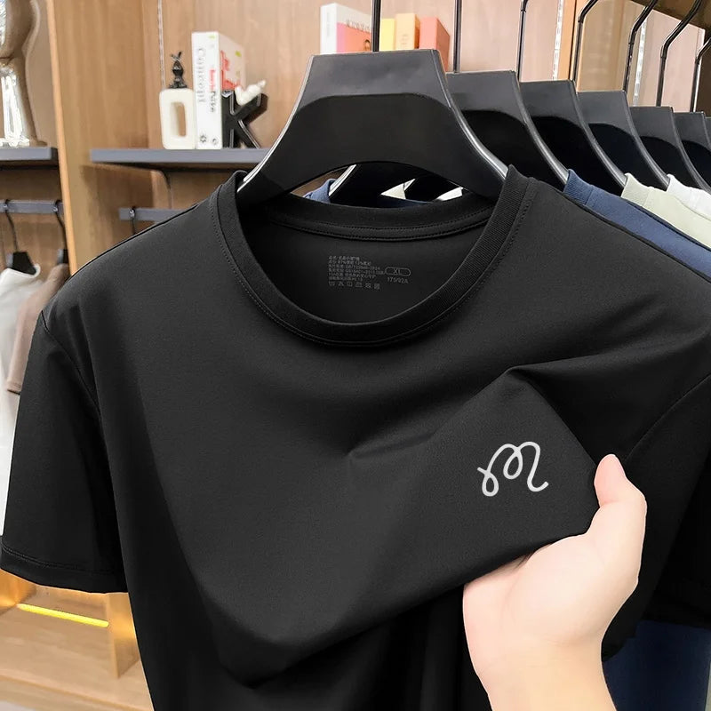 Men's New Summer High Quality Cooling Sensation T-Shirt Round Neck Brand Printing Short Sleeves Tops Leisure Fashion Men Swear