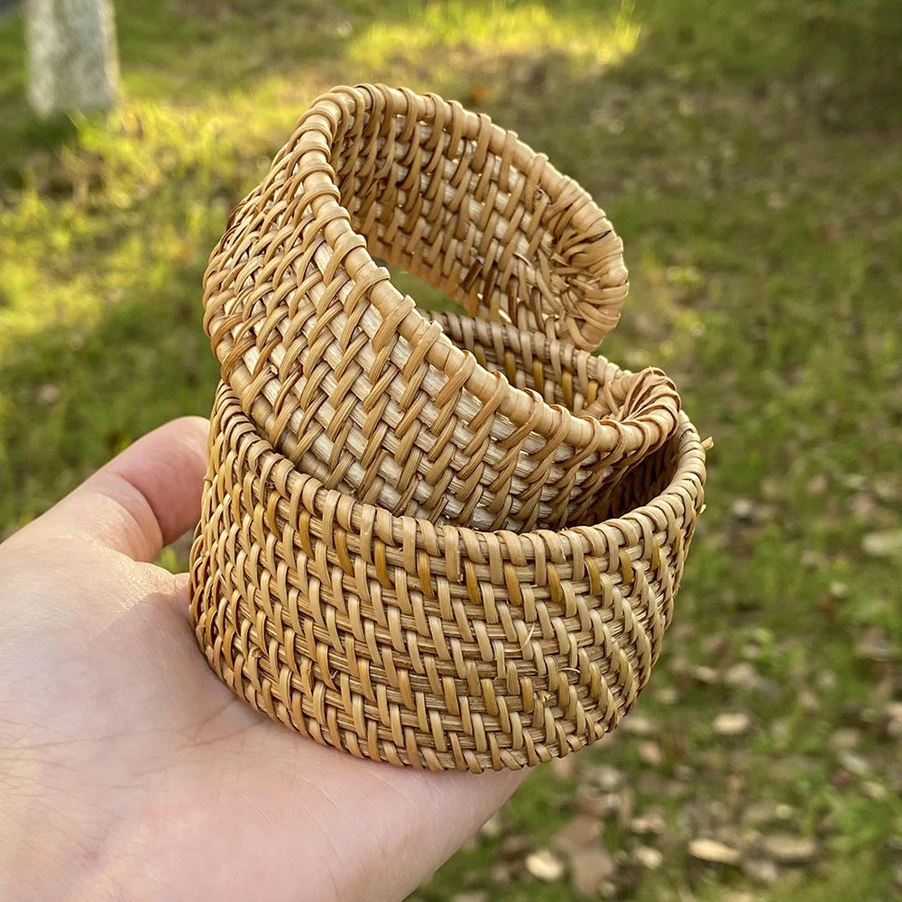 Amorcome Bohemian Wicker Rattan Weave Handmade Bangles Bracelets For Women Boho Chunky Beach Style Ladies Ethnic Straw Jewelry