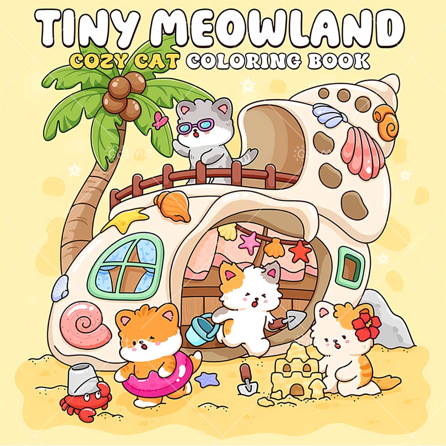 TINY MEOWLAND COZY CAT Coloring Book for Adult Featuring Bold-easy Pattern for Relaxation Kids Educational DIY Painting Drawing