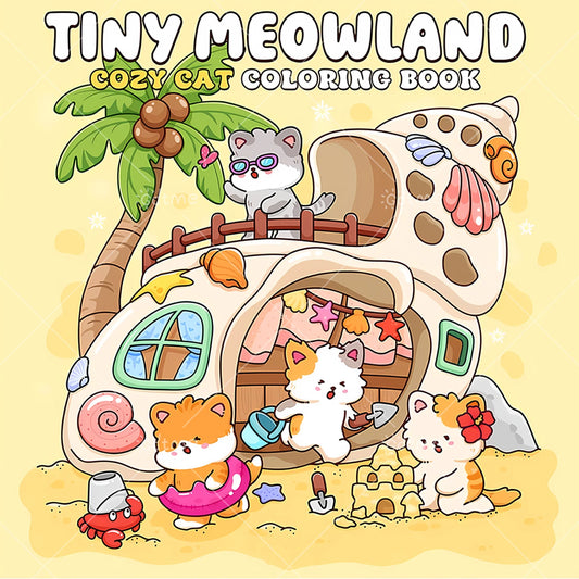 TINY MEOWLAND COZY CAT Coloring Book for Adult Featuring Bold-easy Pattern for Relaxation Kids Educational DIY Painting Drawing