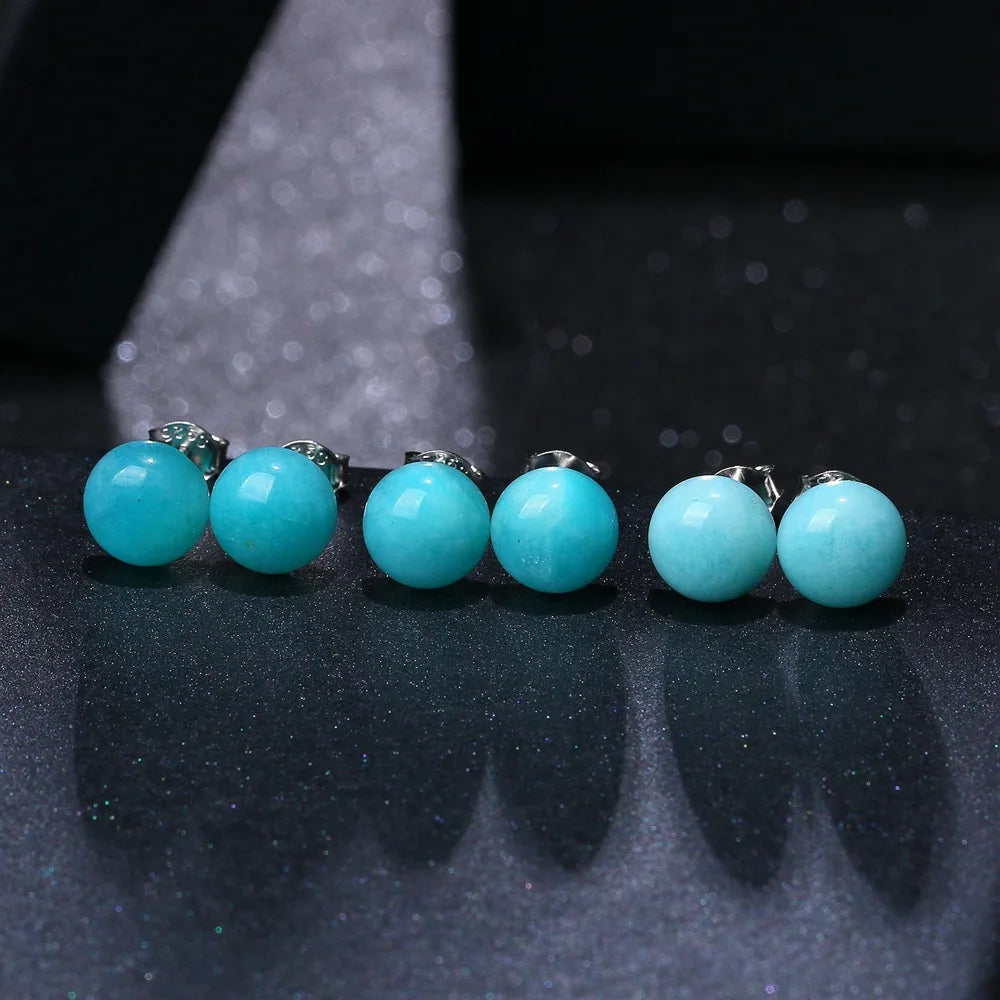 ITSMOS Natural Amazonite Stone s925 sterling Silver Earrings Studs Simple Luxurious Ear Jewelry Hypoallergenic For women