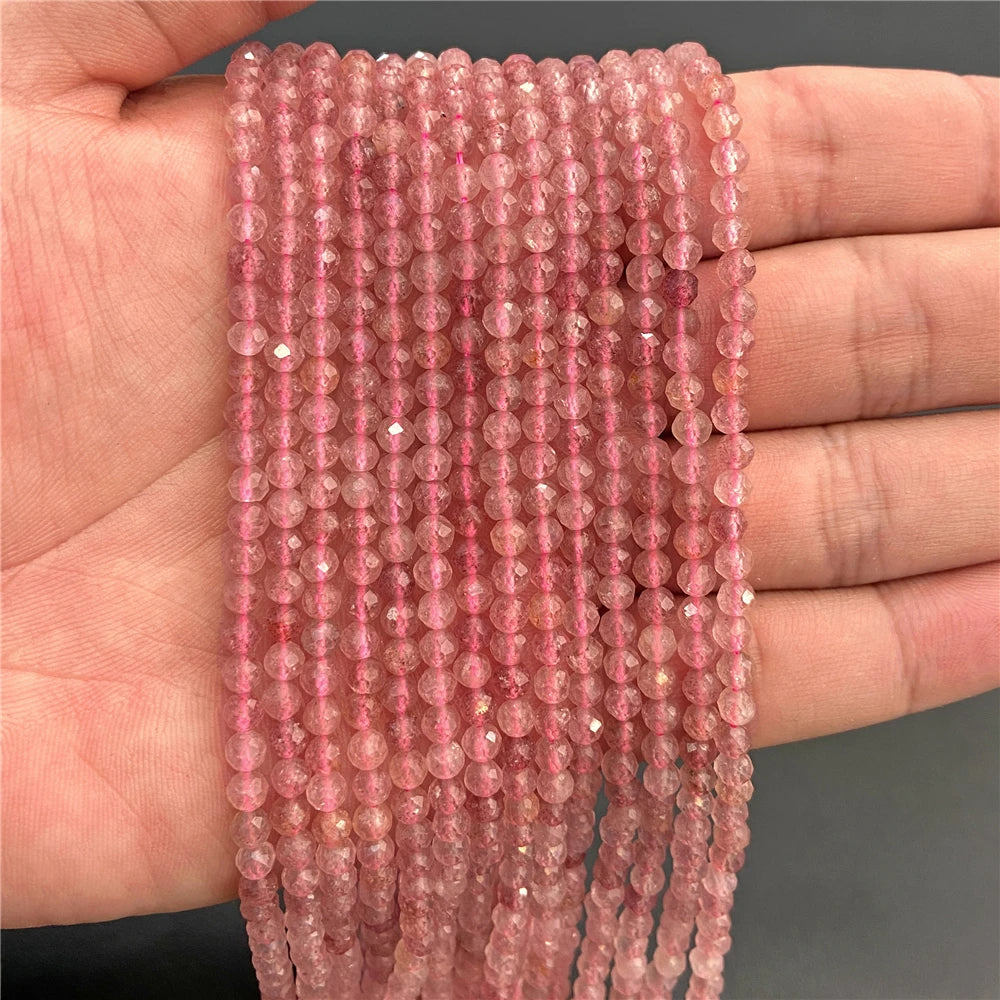 2mm 3mm 4mm Faceted Natural Stone Pink Rose Quartzs Crystal Beads Round Amethysts Loose Beads for DIY Jewelry Making Necklace