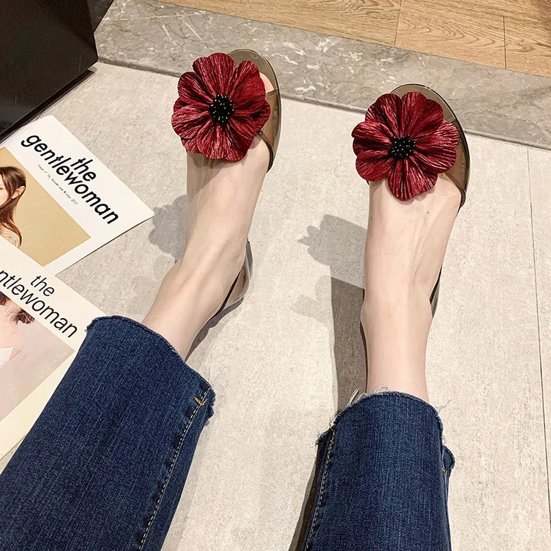 2026 New Fashion Women Jelly Sandals Transparent Crystal Design Flower Decor Waterproof Breathable Soft Sole Sweet Beach Shoes