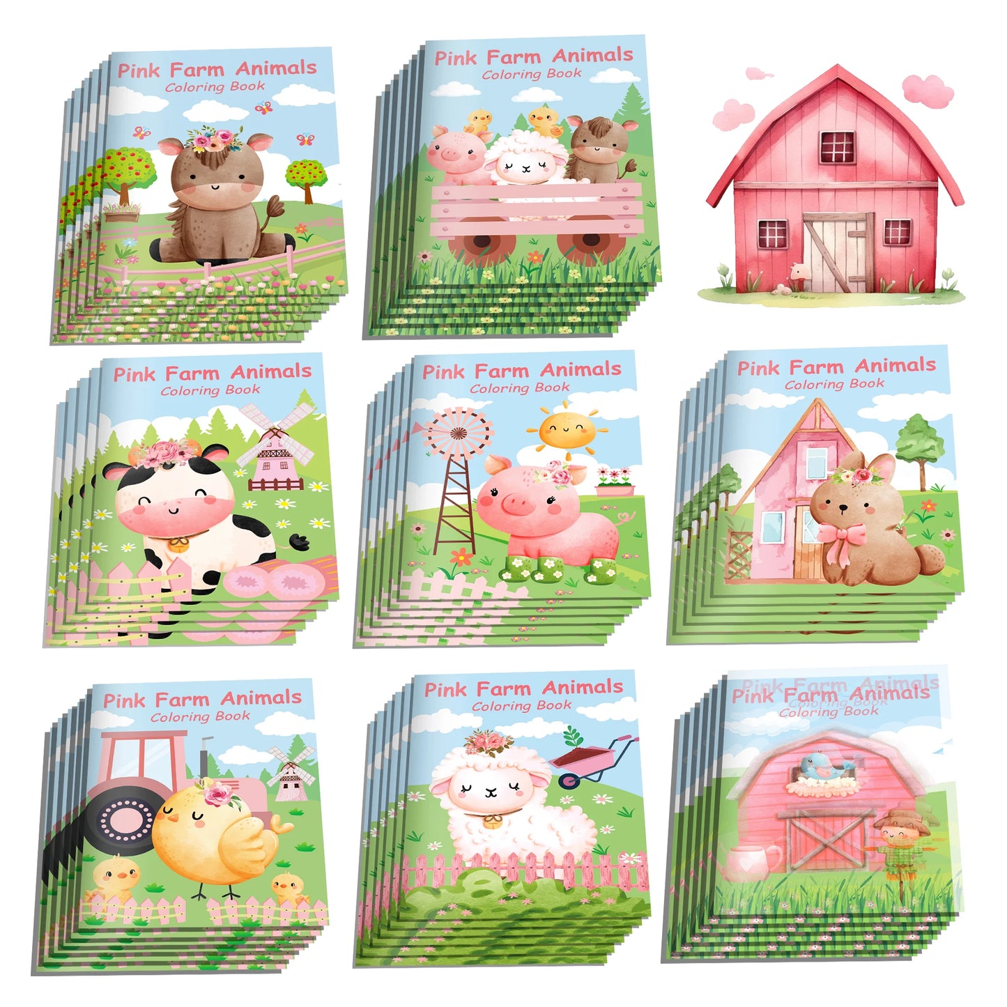 16pcs Cartoon Pink Farm Animals Graffiti Painting Book Kids Gifts Coloring Picture Book For Birthday Party Drawing Supplies