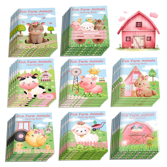 16pcs Cartoon Pink Farm Animals Graffiti Painting Book Kids Gifts Coloring Picture Book For Birthday Party Drawing Supplies